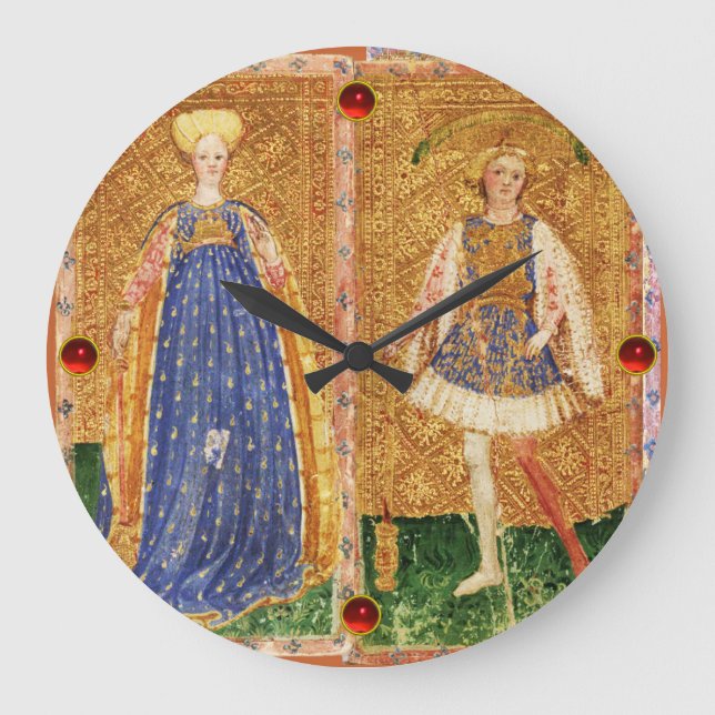 ANTIQUE RENAISSANCE TAROTS /MAID AND PAGE OF WANDS LARGE CLOCK (Front)
