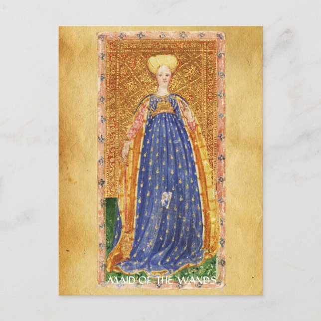 ANTIQUE RENAISSANCE TAROTS  / MAID OF THE WANDS POSTCARD (Front)