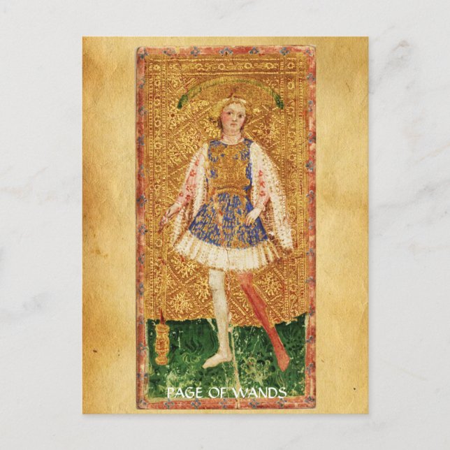 ANTIQUE RENAISSANCE TAROTS  / PAGE OF THE WANDS POSTCARD (Front)