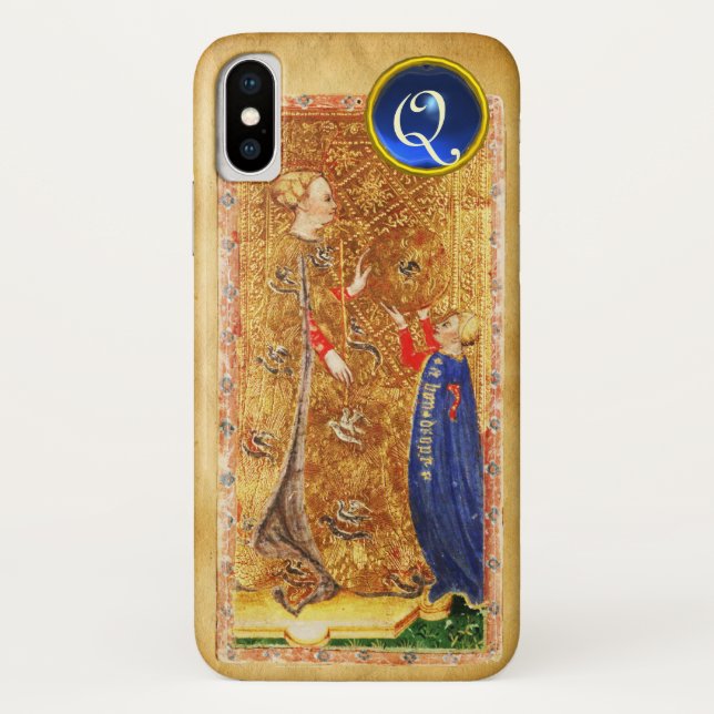 ANTIQUE RENAISSANCE TAROTS,QUEEN OF COINS Monogram Case-Mate iPhone Case (Back)