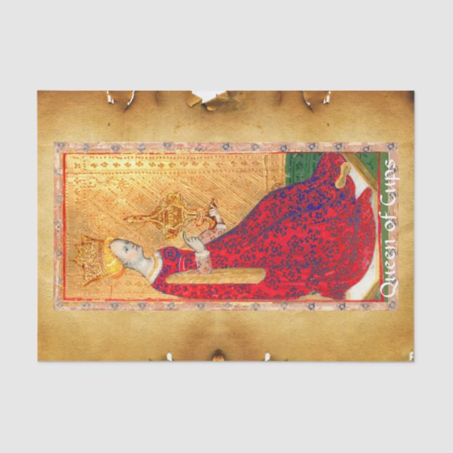 ANTIQUE RENAISSANCE TAROTS,QUEEN OF CUPS PARCHMENT TISSUE PAPER (Front)