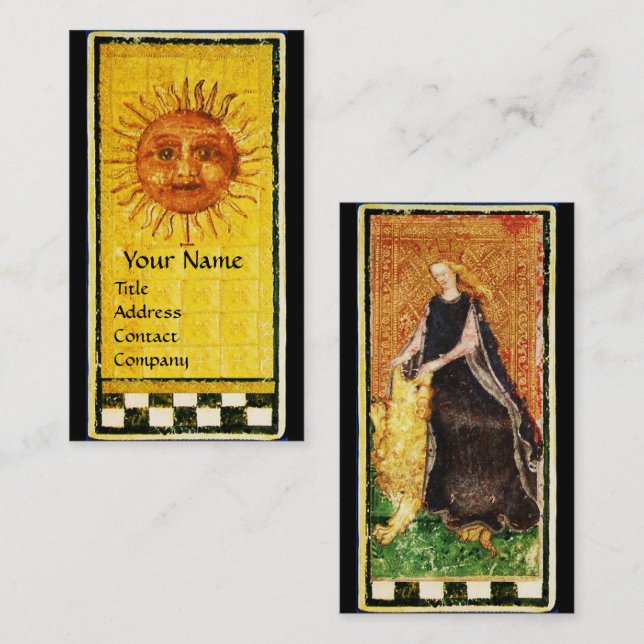 ANTIQUE RENAISSANCE TAROTS  SUN,FORTITUDE STRENGHT BUSINESS CARD (Front/Back)