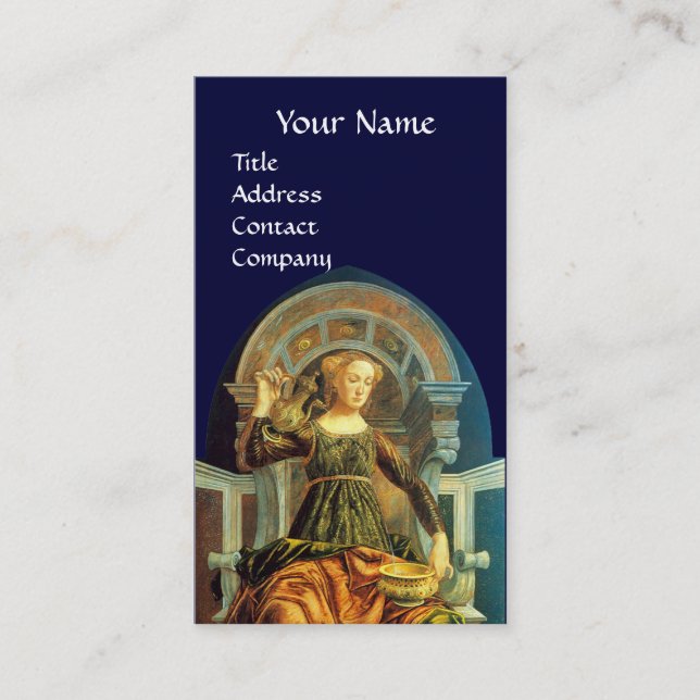 ANTIQUE RENAISSANCE TAROTS / TEMPERANCE ,Blue Business Card (Front)