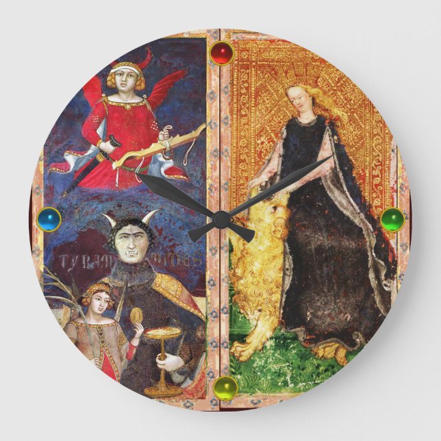 ANTIQUE RENAISSANCE TAROTS THE DEVIL AND FORTITUDE LARGE CLOCK (Front)