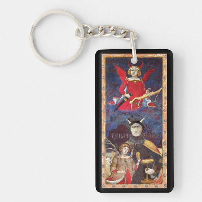 ANTIQUE RENAISSANCE TAROTS,THE DEVIL RUBY MONOGRAM KEYCHAIN (Front)