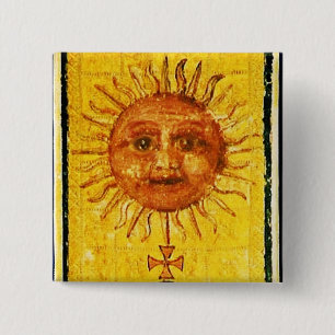 ANTIQUE RENAISSANCE TAROTS / THE SUN 2 INCH SQUARE BUTTON