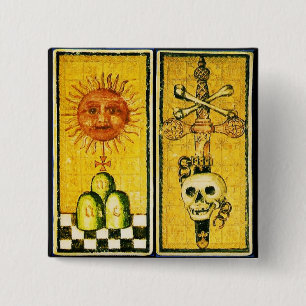 ANTIQUE RENAISSANCE TAROTS /THE SUN ,ACE OF SWORDS 2 INCH SQUARE BUTTON