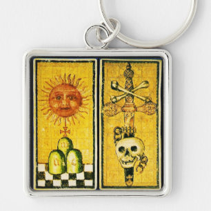 ANTIQUE RENAISSANCE TAROTS /THE SUN ,ACE OF SWORDS KEYCHAIN