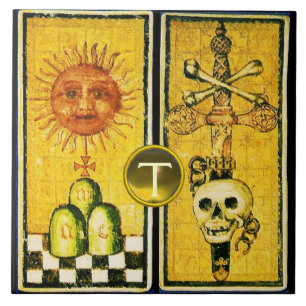 ANTIQUE RENAISSANCE TAROTS /THE SUN ,ACE OF SWORDS TILE