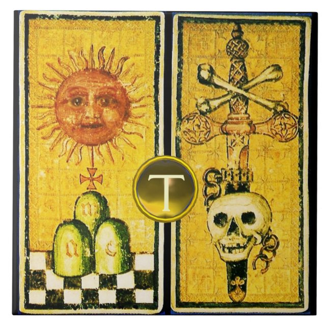 ANTIQUE RENAISSANCE TAROTS /THE SUN ,ACE OF SWORDS TILE (Front)