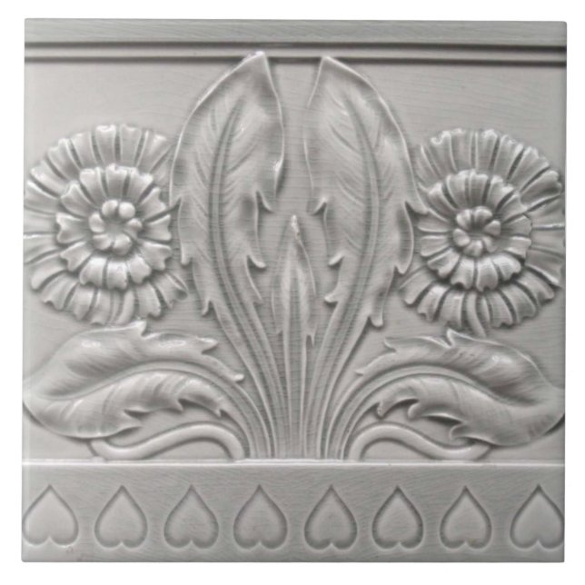 Antique Repro 3D look Neutral Floral Border Tile (Front)