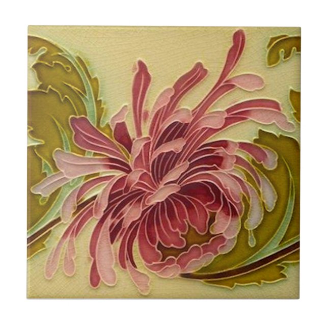 Antique Repro Chrysanthemum Border Tile (Front)