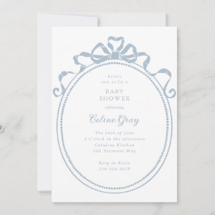 Antique Ribbon Bow Victorian Blue Baby Shower Invitation