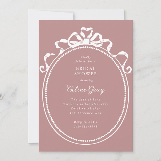 Antique Ribbon Bow Victorian Frame Bridal Shower Invitation (Front)
