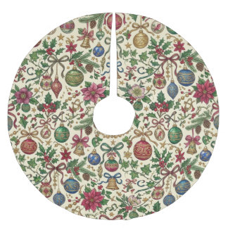 Antique Ribbons and Ornaments Christmas  Brushed Polyester Tree Skirt