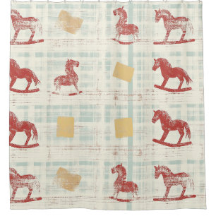 Antique Rocking Horse Teal Plaid Pattern