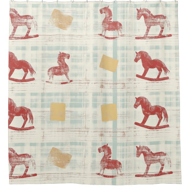 Antique Rocking Horse Teal Plaid Pattern (Front)
