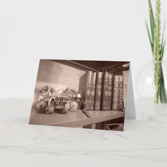 "Antique Roller-Skates & Books" Birthday Card (Front)