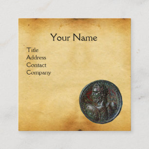 ANTIQUE ROMAN BRONZE MEDALLION  Brown Parchment Square Business Card