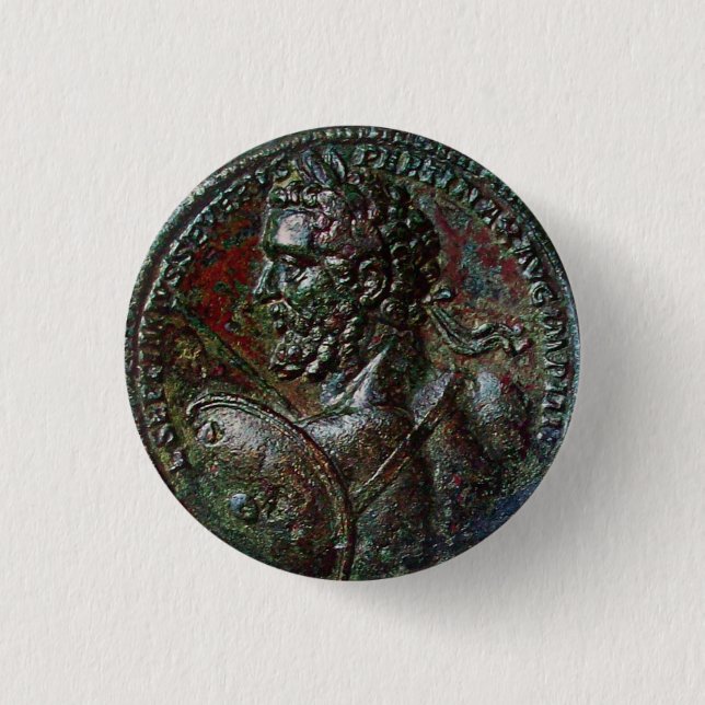 ANTIQUE ROMAN BRONZE MEDALLION SEPTIMUS SEVERUS 1 INCH ROUND BUTTON (Front)