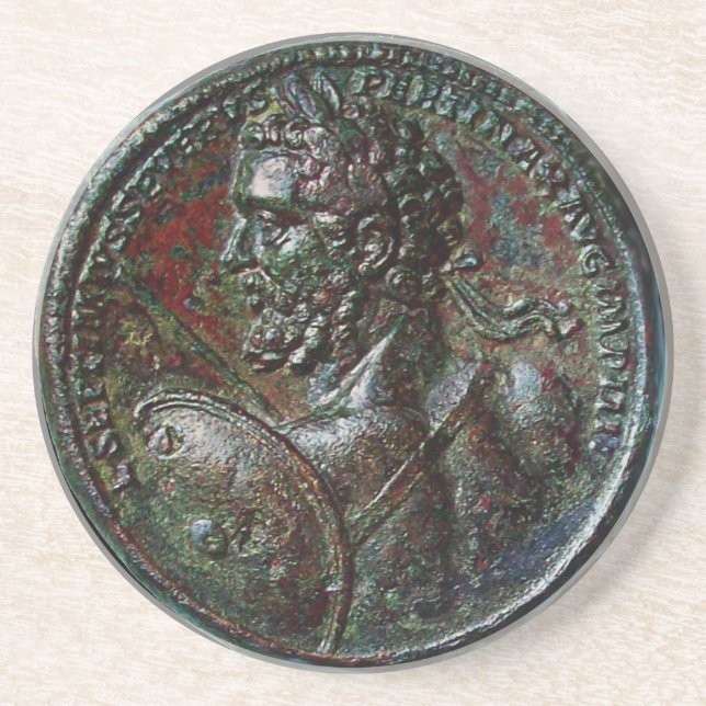 ANTIQUE ROMAN BRONZE MEDALLION SEPTIMUS SEVERUS COASTER (Front)