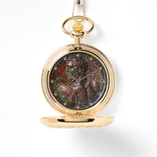 ANTIQUE ROMAN BRONZE MEDALLION WITH PINK GEMSTONES WATCH