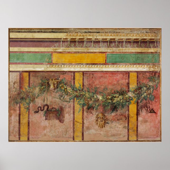 ANTIQUE ROMAN FRESCO,SATYR MASK,GARLAND,FRUITS  POSTER (Front)