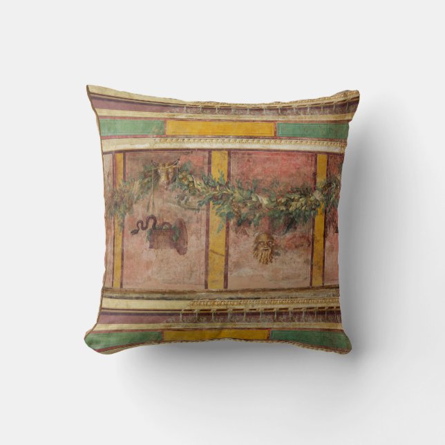 ANTIQUE ROMAN FRESCO,SATYR MASK,GARLAND,FRUITS  THROW PILLOW (Front)