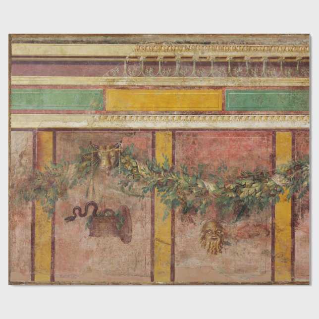 ANTIQUE ROMAN FRESCO,SATYR MASK,GARLAND,FRUITS  WRAPPING PAPER (Flat)