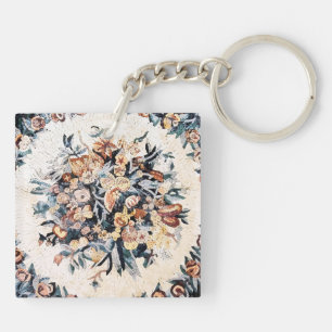 Antique Roman Italian Elegant Floral Mosaic Brown Keychain