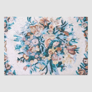 Antique Roman Italian Floral Mosaic Blue Decoupage Tissue Paper