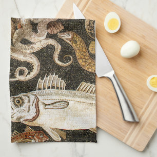 Antique Roman Mosaic Pompeii Sea Life Stone Mosaic Kitchen Towel