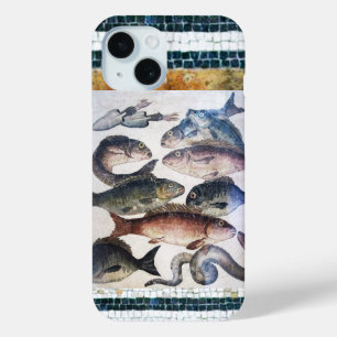 ANTIQUE ROMAN MOSAICS, FISHES,OCEAN SEA LIFE SCENE iPhone 15 CASE