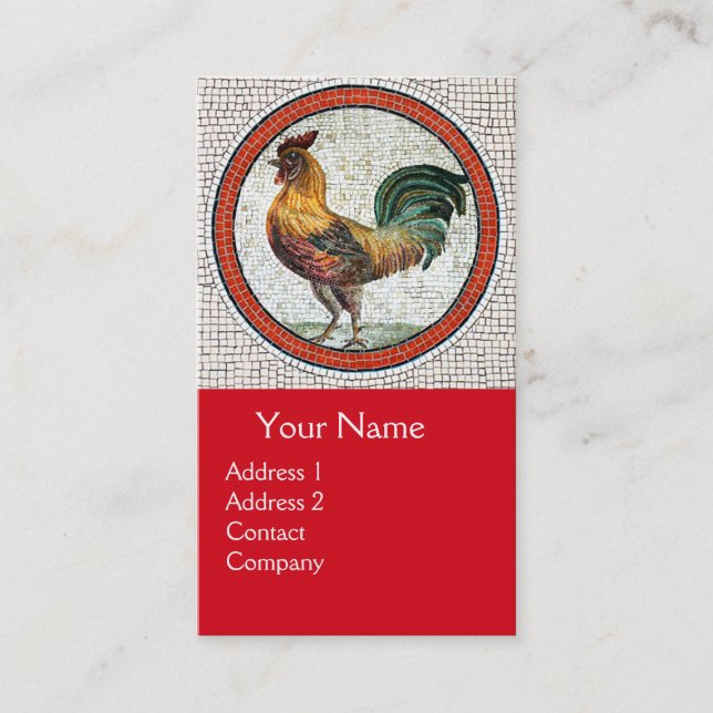 ANTIQUE ROMAN MOSAICS / ROOSTER MONOGRAM ,Red Business Card (Front)