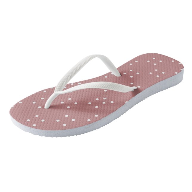 Antique Rose and white Dots 3 Towel Flip Flops (Angled)