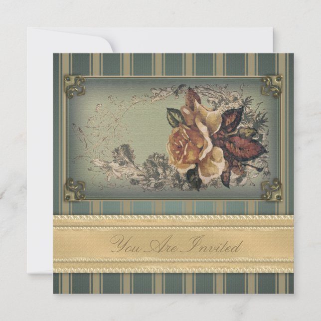 Antique Rose (blue) Invitation (Front)