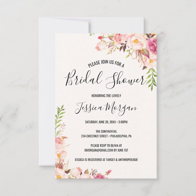Antique Rose Bridal Shower Invitation (Front)
