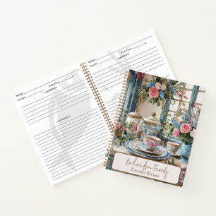 Antique rose dishes personalized family recipe notebook