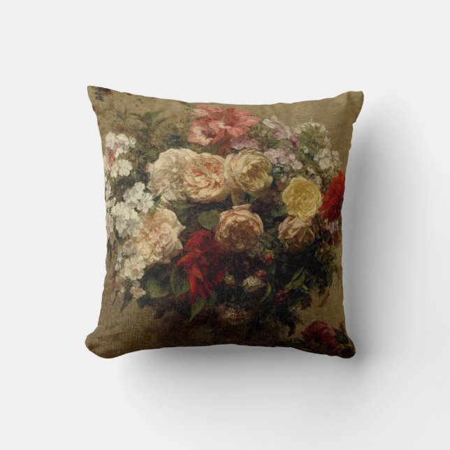 Antique Rose Floral Painting Throw Pillow (Front)