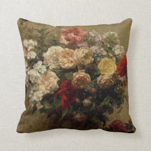 Antique Rose Floral Painting Throw Pillow