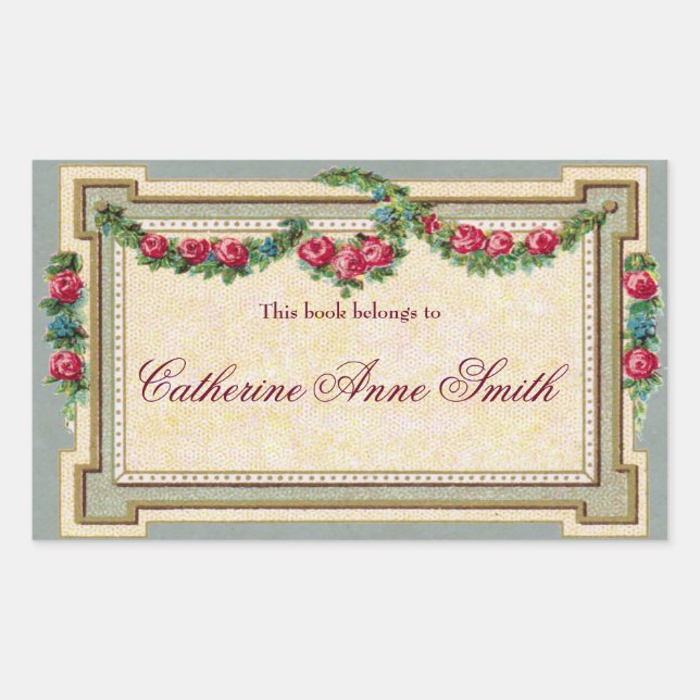 Antique Rose-Framed Bookplate Sticker (Front)