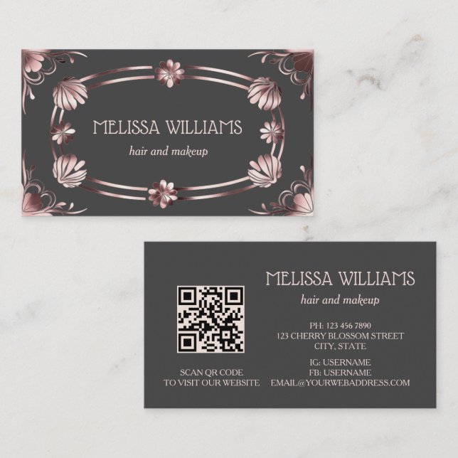 Antique Rose Gold Frame Business Card (Front/Back)