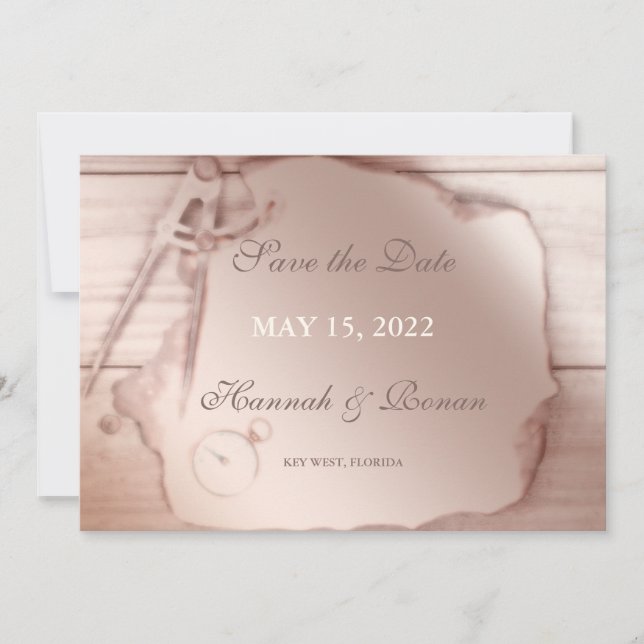 Antique Rose Gold Nautical Save The Date Card (Front)