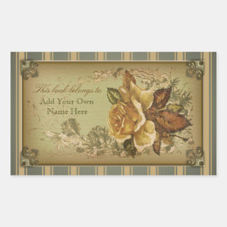 Antique Rose (green) Bookplate Sticker