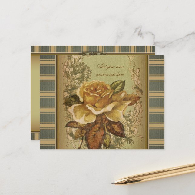 Antique Rose (green) Personalized Postcard (Front/Back In Situ)
