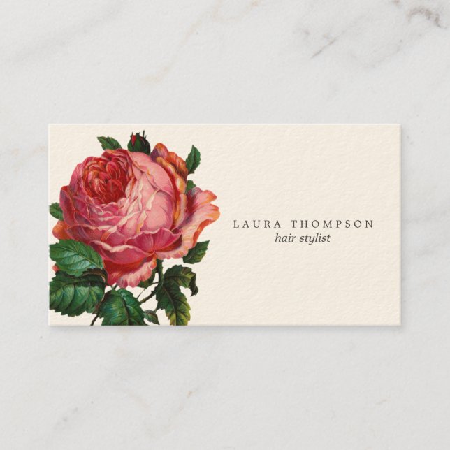 Antique Rose Hair Stylist Business Card Template (Front)