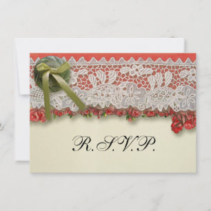 Antique Rose Lace Rustic Red Victorian Burlap Invitation