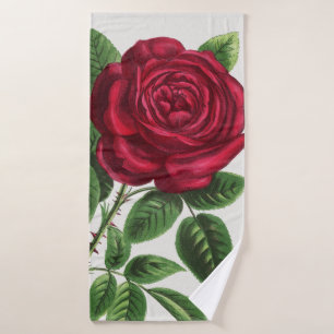 Antique Rose Lithograph, François-Frédéric Grobon Bath Towel Set