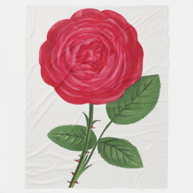 Antique Rose Lithograph, François-Frédéric Grobon Fleece Blanket (Front)