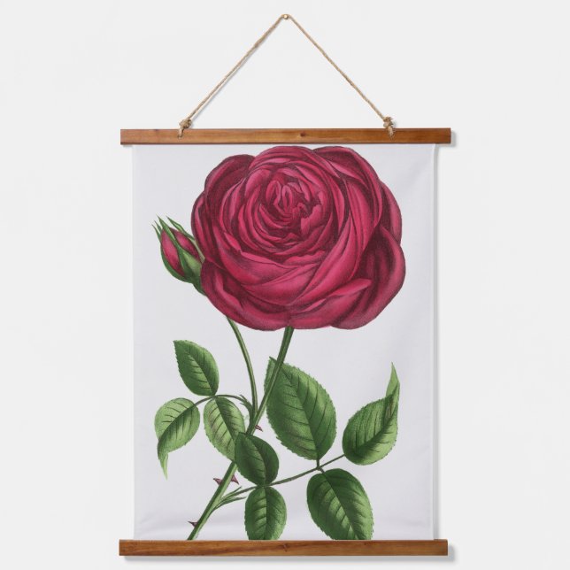 Antique Rose Lithograph, François-Frédéric Grobon Hanging Tapestry (Front)